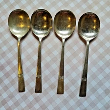 Four 4 Vintage Cooper Brothers & Sons Sheffield 6 1/2" Large Soup Spoons EPNS