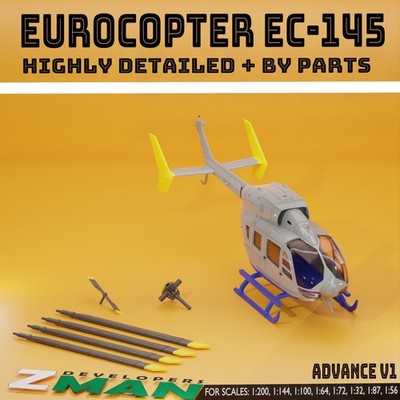 3d printed Eurocopter EC145 (CIVIL ADVANCED) V1 Helicopter Chopper Model Kit