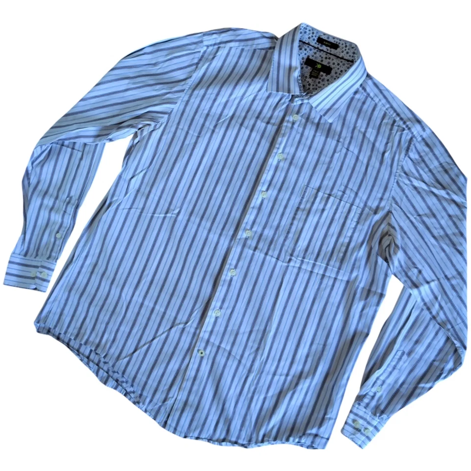 Egara Shirt Mens 2XLT Blue White Striped Slim Fit Long Sleeve Cotton Dress - Image 2 of 4