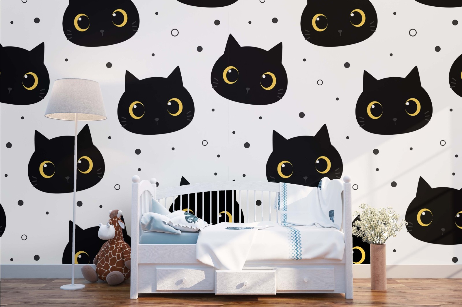3D Black Cat Animals Pattern Wall Murals Wallpaper Murals Wall Sticker