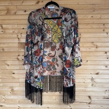 Chemistry Kimono Paisley Floral Fringe Open Front Boho Women's Size Large