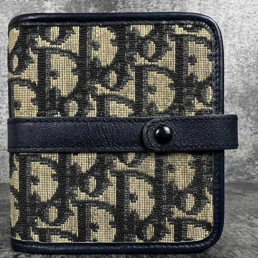 Portefeuille Christian Dior Trotter limité à deux volets beige marine vintage compact