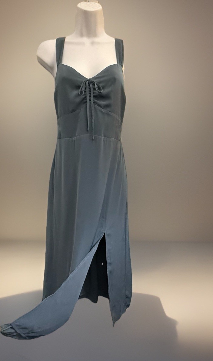 abercrombie cinched sleeve midi dress Abercrombie & Fitch Abercrombie & Fitch Women's Ruched Puff Sleeve Poplin Midi Dress | Women's Clearance