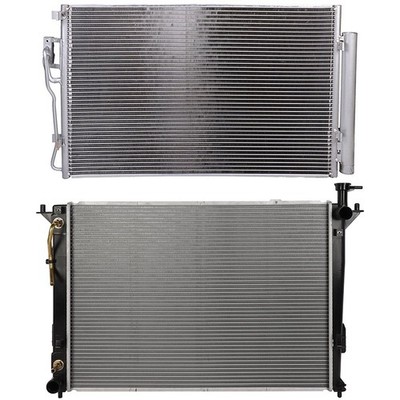 AC Condenser Cooling + Radiator For 10-12 Hyundai Santa Fe 11-15 Kia Sorento