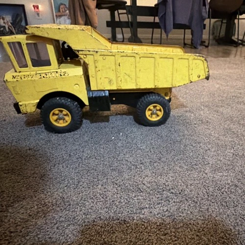 Tonka Mighty Dump Truck Pressed Steel Yellow Black Vintage Construction Vehicle