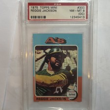 1975 Topps Mini #300 Reggie Jackson Graded PSA 8 (OC)