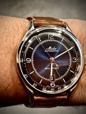 Mido Multifort PatrimonyMen s Automatic Watch Blue Dial Brown Leather Strap 