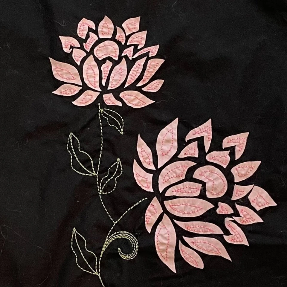 Heart Soul Black Cotton A-Line Skirt Pink Floral Applique Embroidered, Size 5 - Image 2 of 4