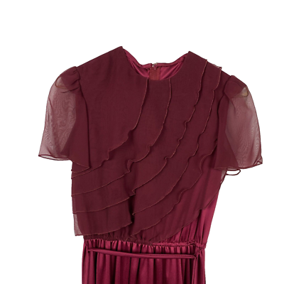 Vintage 80s JcPenney Wine Red Chiffon Ruffle Flowy Long Dress Size 7/8 |  eBay