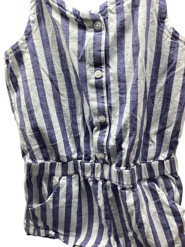 CRAZY 8 LITTLE GIRLS BLUE STRIPE SHORTALL ROMPER SIZE 8 100% Cotton Summer Wear - Image 4 of 4