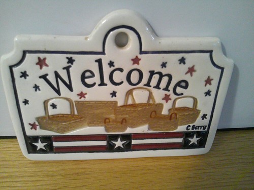 Longaberger Pottery Patriotic Welcome Plaque Stars & Stripes Ceramic C. Berry