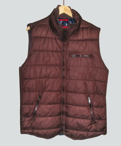 ZARA MAN BURGUNDY PUFFER VEST FRONT ZIP 
