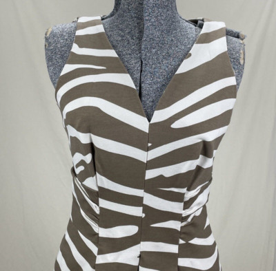 NWT Banana Republic Issa London Dress Size 4 Tan White Zebra Print A Line