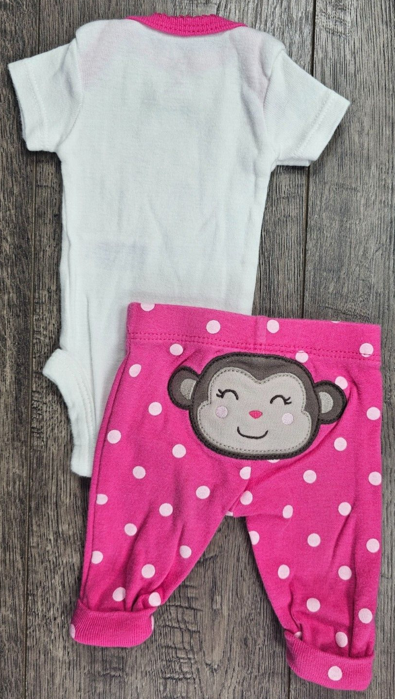 Baby Girl Clothes Carter's Preemie 2pc Monkey I Love Mommy Outfit Falak Tayyeb Platinum