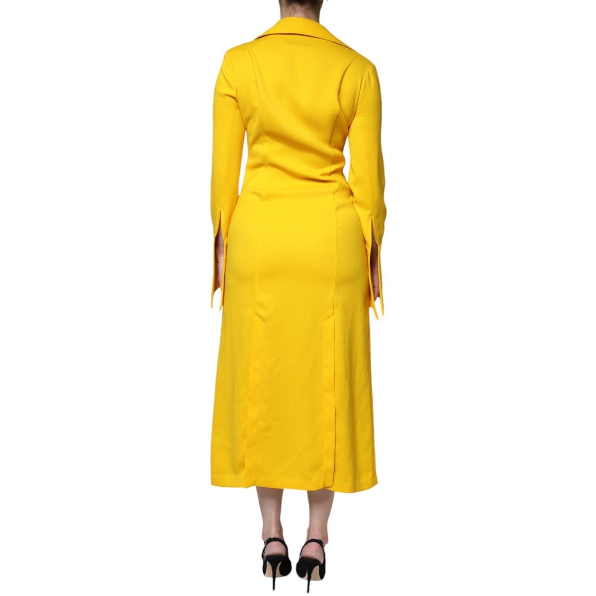【ERIKA CAVALLINI / エリカカヴァリーニ】ロングコート　イエロー ERIKA CAVALLINI Dress Yellow Long Sleeves Collared A-line Maxi