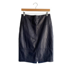 Halston Heritage Navy Leather Front Pencil Skirt