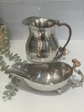 Vintage Silverplated Water Pitcher And Sauce Bouts With Acorn And Leafs Design