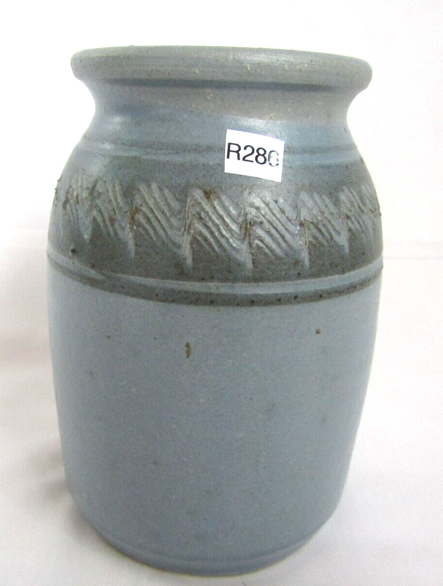 スタジオ　ポタリー VINTAGE STUDIO ART POTTERY HAND MADE SLATE BLUE 6-1/4 VASE CARVED
