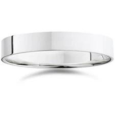 4mm Flat Solid 14K White Gold Comfort Fit Wedding Band High Polished Ring
