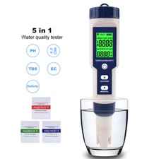 5 in 1 TDS EC PH Salinity Temperature Meter Digital Water Quality Monitor Tester