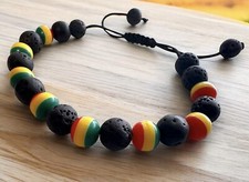 Handmade Unisex Rasta Bracelet | Lava Rock & Resin Beads | Adjustable