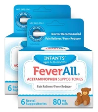 Infant Fever Reducer Suppositories 80mg for Ages 6 to 36 Months 6 Count