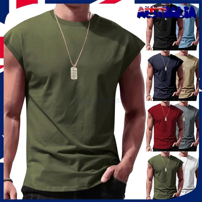 Mens Sleeveless Muscle Tee Solid Blank Tank T Shirt Hot Summer Gym Tops