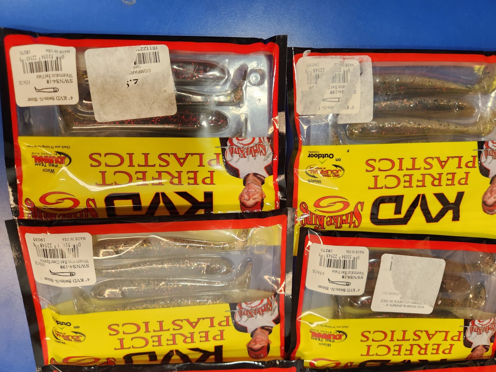 7 STRIKE KING Kvd Perfect Plastics 4" Swim-N-Shiner Watermelon Red Flake & Clear - Image 2