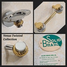 Vintage Allied Brass Venus 3PC Tumbler  Toothbrush Holder  Hooks Brass Chrome