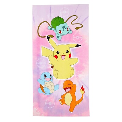 Pokemon Starters Beach Towel Pink Purple 27 x 54 In NWT 90% Cotton