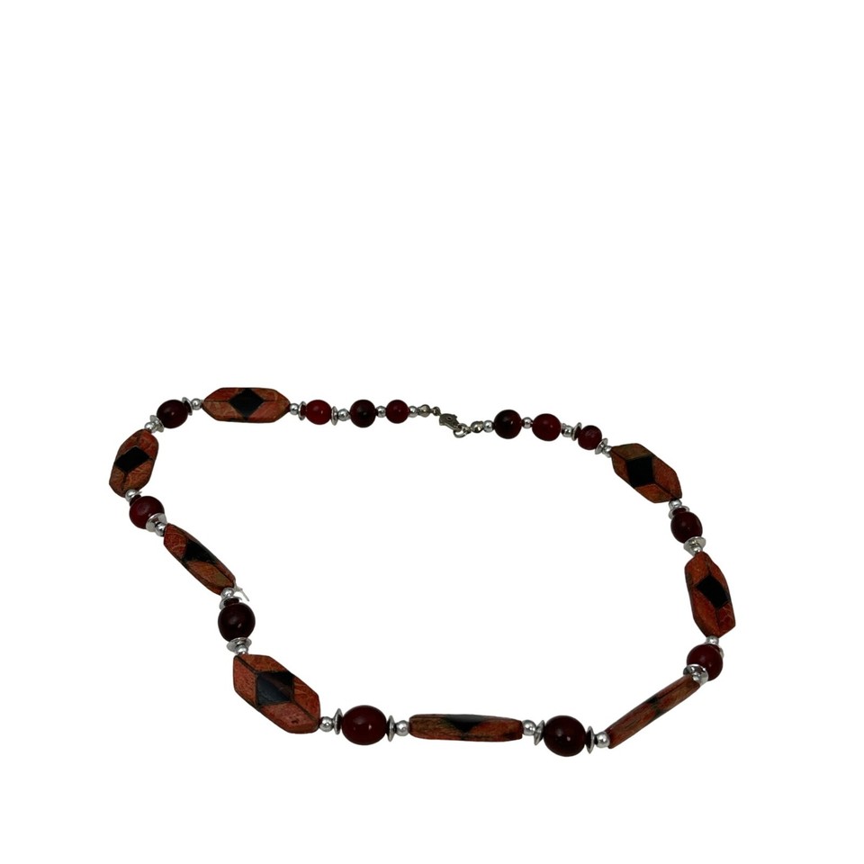 Vintage Artisan Boho Bead Necklace Mixed Materials Festival 17 inches