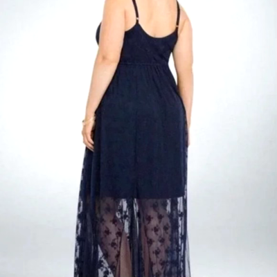 Womens Torrid Navy Blue Spaghetti Strap Lace Maxi Dress Size 0 12 Large NWOT