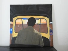 Abstract Surreal Sci-Fi Rickshaw Fantasy Sword Original Painting 20x20in Signed