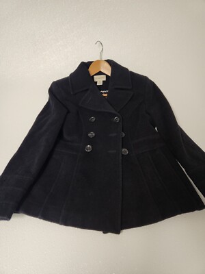 St Johns Bay Womens Wool Jacket small Black Pea Coat Blazer 