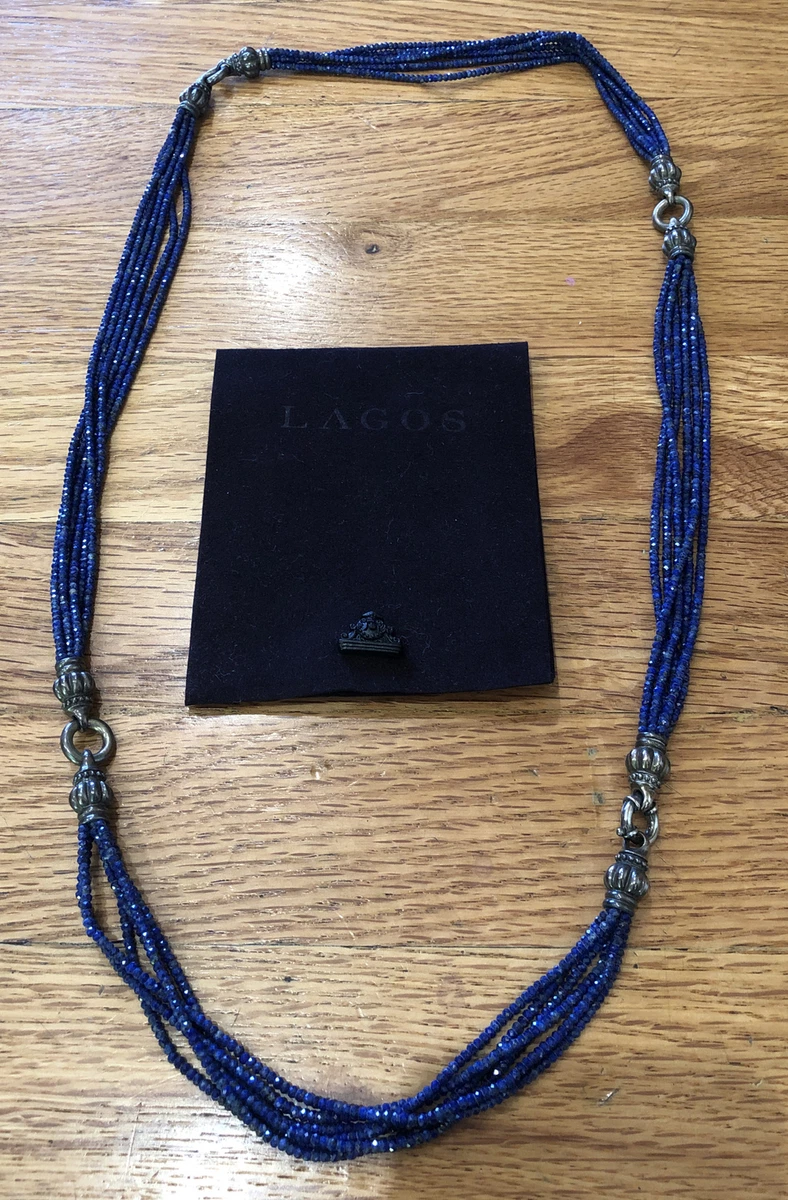 New Lagos Long 35 Sterling Silver Caviar Lapis Beaded Necklace eBay