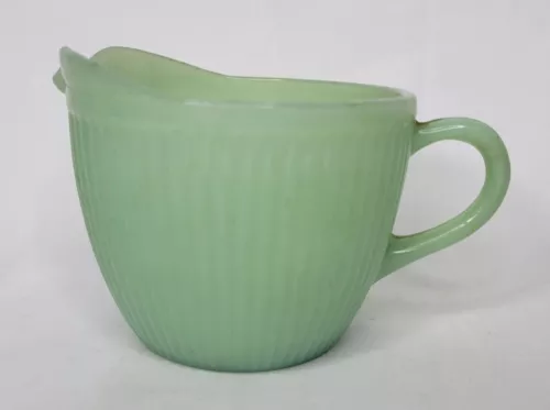 Vintage Anchor Hocking Fire King Jadeite Jane Ray Creamer Mug Ribbed w Handle