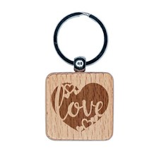 Love in Heart Wedding Anniversary Valentine's Day Engraved Wood Square Keychain