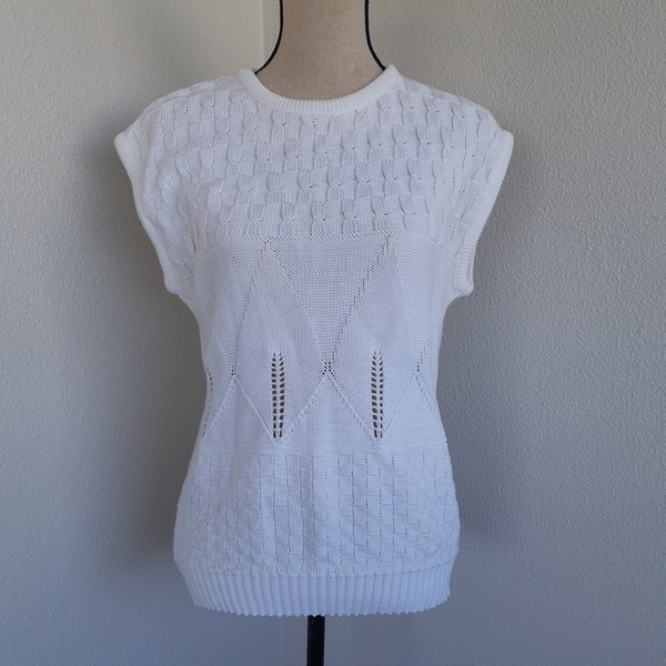 Vintage Desert Road Australia Cable Knit Sweater Vest White Cotton Blend Size M