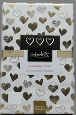 Colordrift Valentine Day White Luxurious Metallic Heart 60x84 Oblong Tablecloth