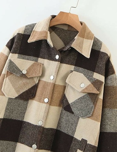 UANEO Women Casual Plaid Wool Blend 
