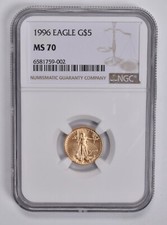 1996 $5 American Gold Eagle 1/10 Oz MS70 NGC Brown Label 6699.50 per troy oz