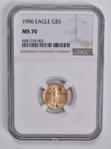MS70 1996 $5 1/10 th Oz Gold American Eagle NGC Brown Label
