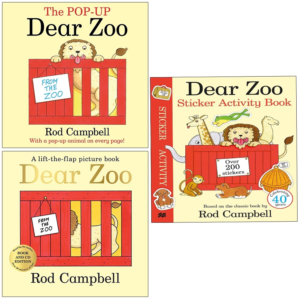 Rod Campbell 3 Books Set Pop-Up Dear Zoo, Dear Zoo and Sticker Activity Book NEW