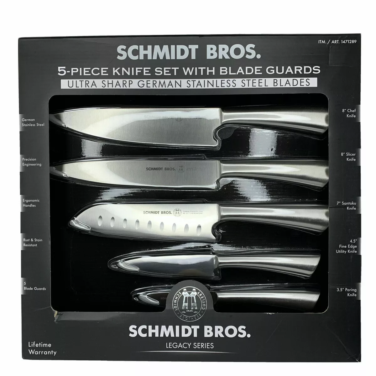 Schmidt Bros. 5 Pc Knife Set Ultra Sharp Professional Grade Blade Guards