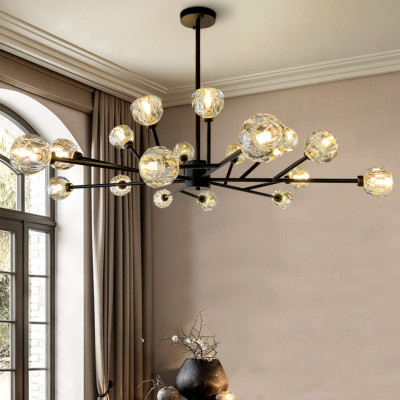 Modern Sputnik Chandelier 43'' LED Ceiling Light Pendan Cut Crystal Pendant Black