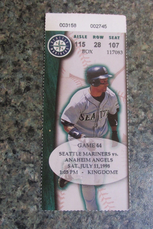 RANDY JOHNSON 15-K'S-COMPLETE GAME SHUTOUT-MARINERS TICKET STUB-1998