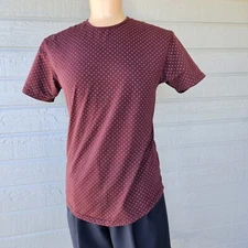 BYLT Shirt Men's L Burgundy Polka Dot Short Sleeve Crew Casual Pullover Shirt 