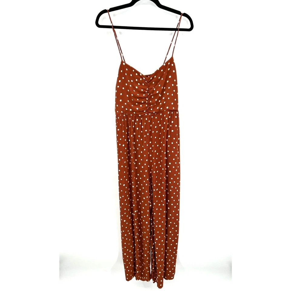 MADEWELL Burnt Orange White Polka Dot Lightweight Wide Leg Jumpsuit Size 14 - Image 2 of 4