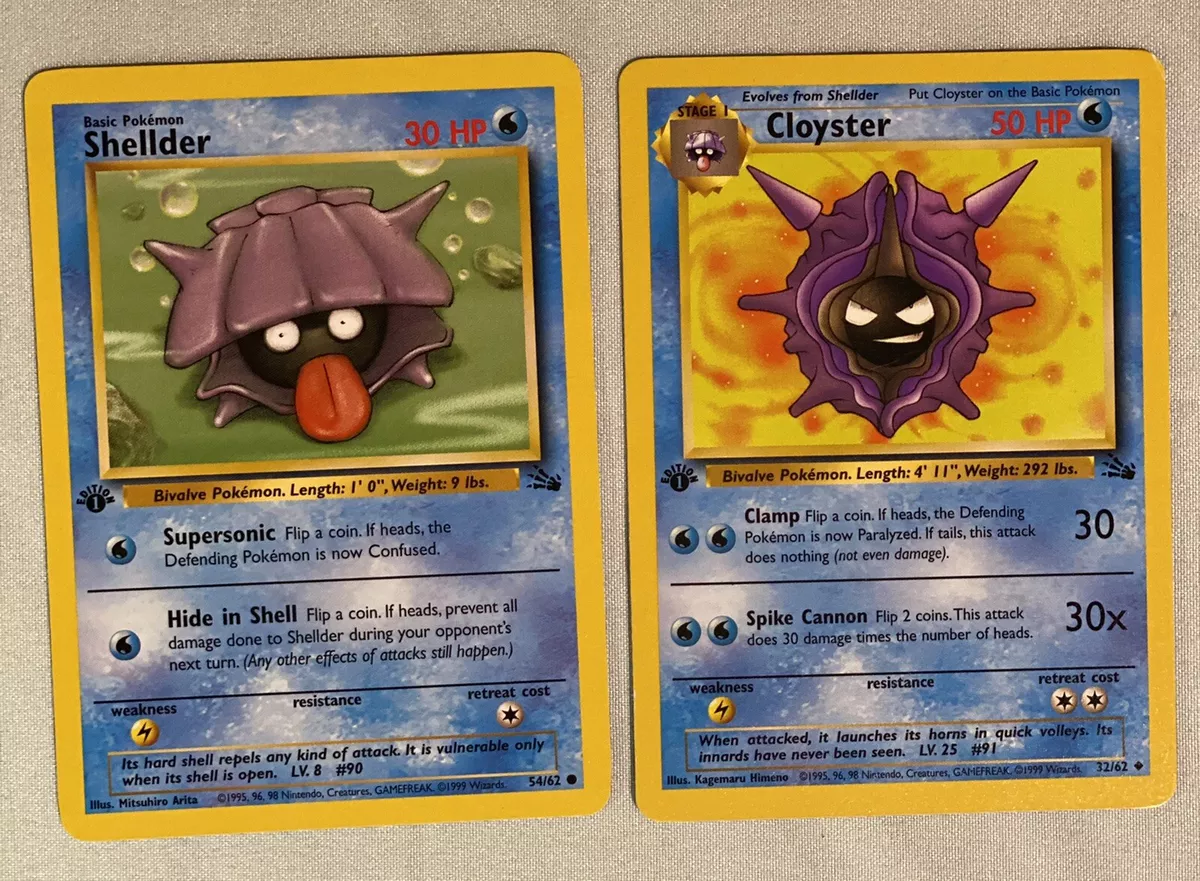 1st Edition Shellder And Cloyster Pokémon Card Evolution Set Near