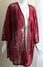 Catherines Red 3x Art-to-wear Paisley Open Lightweight Mesh Jacket Funky Lux